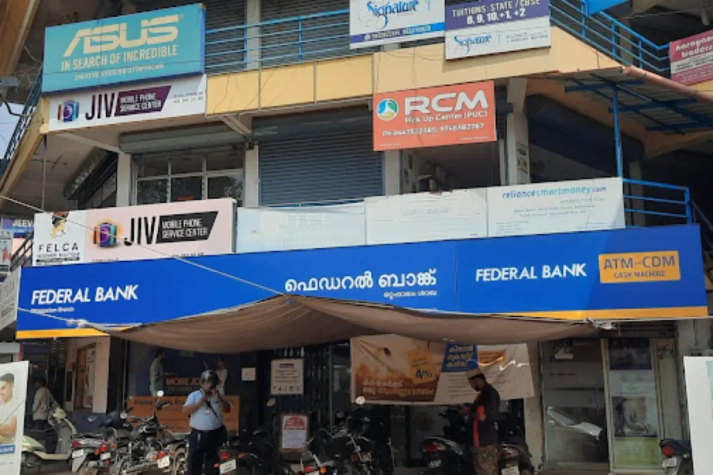 Federal Bank branch providing digital banking and ATM services in Ottapalam.Banks and ATMs in Ottapalam.